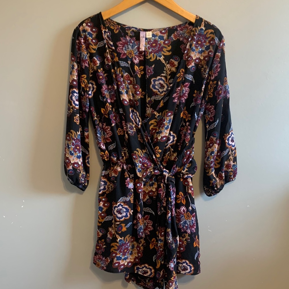 Alya Black Floral Romper Waist Tie